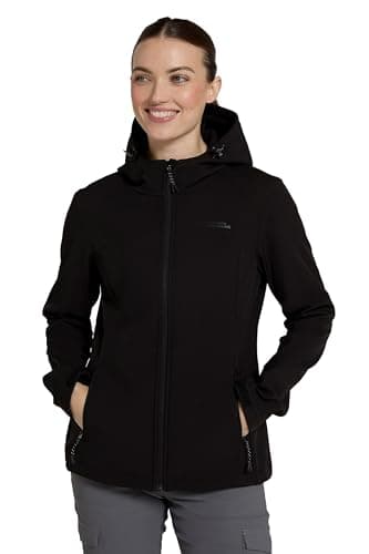Image of Mountain Warehouse Exodus Womens Softshell Jacket - Breathable, Adjustable, Water & Wind Resistant Ladies Coat - For Spring, Summer, Walking, Everyday wear Black Women's Size 12