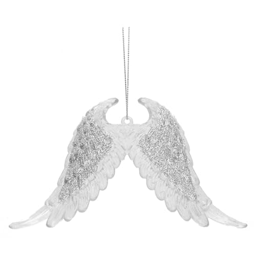 Image of VFM e-Store - Christmas Tree Decoration Hanging Glitter Snowflake Angel Wings X 1 Stocking Filler Xmas Present Celebration Festive Winter Ornaments - 15cm Silver
