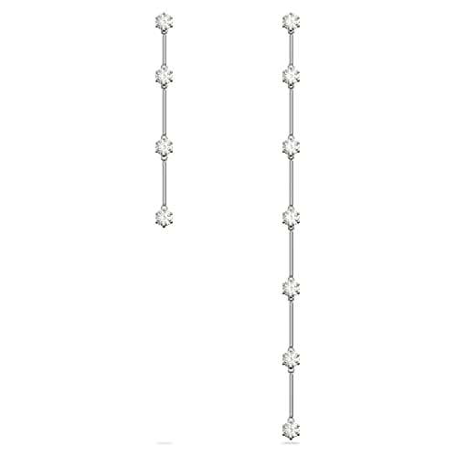 Image of Swarovski Constella drop earrings, Asymmetric design, White, Rhodium plated