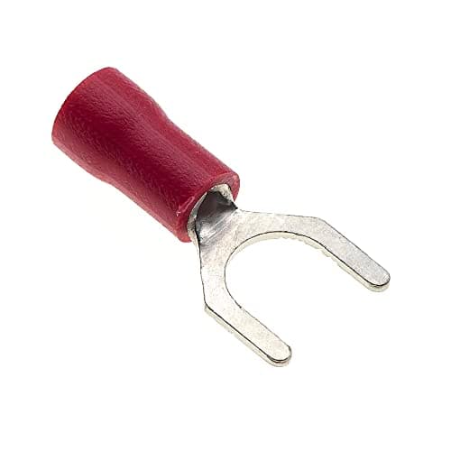 Image of Fork Crimp Terminal, Pack Of 100 - Red, 18A, 6mm - Heat Shrink Fork Connectors, Tinned Copper Connectors, Insulated U-Type Wire Terminals