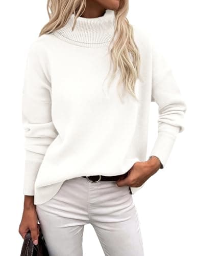 Image of Zeagoo Women's Jumpers Casual Turtle Neck Sweater Elegant Knitted Sweaters Ladies Long Sleeve Tops Roll Neck Autumn Winter White XXL