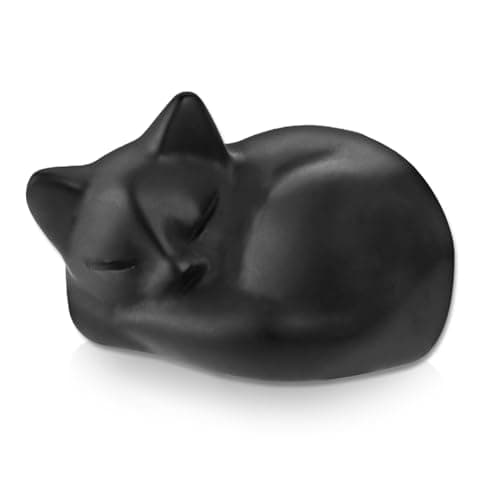 Image of Giantree Opal Cat Crystals Decors Statue, Healing Sleeping Cat Statue Hand Carved Polished Cute Kitten Figurine Office Room Bedroom Desk Home Decoration Cat Lover Gifts for Women Men(Black)
