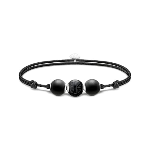 Image of Thomas Sabo Bracelet Karma Secret with black obsidian Beads matt 925 Sterling Silver, Nylon