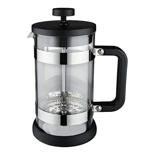 Image of Café Olé Moderno Cafetière, French Press coffee maker, stainless steel mesh filter, robust glass body with heat resistant plastic handle, Black, 1000ml (8 cups, 4 mugs)