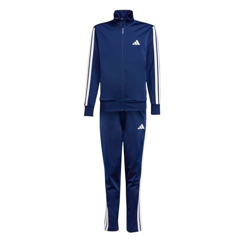 Image of adidas Unisex Kids ESSENTIALS CLIMACOOL STRIPES TRACKSUIT, dark blue/white, 11-12 Years