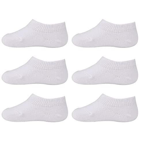 Image of Marchare Baby No Show Socks Cotton Low Cut Non-Slip Socks for Girls Boys Infant Toddler Value Pack Non-Slip Bottom White 6 pairs 12-24 months