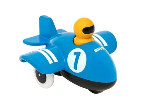 Image of BRIO Push & Go Airplane Toddler Toys for Ages 12 Months Up (Kids 1 Year Old) - Blue Aeroplane