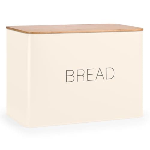 Image of EHC Bread Bin, Bread Bins for Kitchen, Bread Tin, Large Bread Bin food Storage, Cream