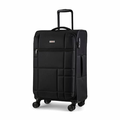 Image of Rock Tokyo Medium Soft Shell Suitcase in Black - Lightweight & Streamlined Design, 360 Swivel-Wheels & TSA Combination Lock - 68x42x29cm 61L Capacity
