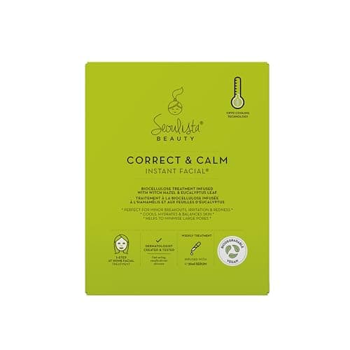 Image of Seoulista Beauty® Correct & Calm Instant Facial™ 25ml | Soothing Face Sheet Mask For Oily and Combination Skin | Dermatologist Created Korean Skin Care | Infused with Witch Hazel Eucalyptus Leaf