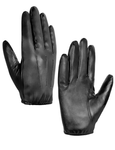Image of MELLIEX Mens Leather Gloves, Touch Screen PU Leather Winter Gloves Black Faux Leather Mittens for Outdoor Driving