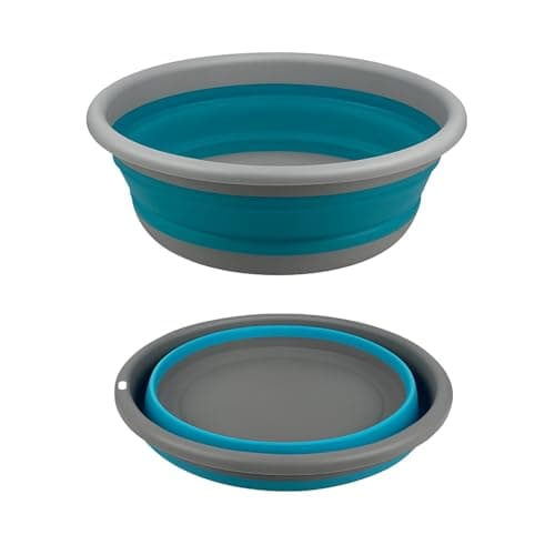 Image of HOMESHOPA Collapsible Washing Up Bowl, 5 Litre Round Blue/Grey Folding Wash Basin, Multipurpose Portable Washing Basket, Silicone Bucket for Kitchen Outdoor Travel Camping Hiking Caravan