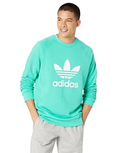 Image of adidas Mens Trefoil Crew Neck Sweatshirt Casual - Black, Green/White, M