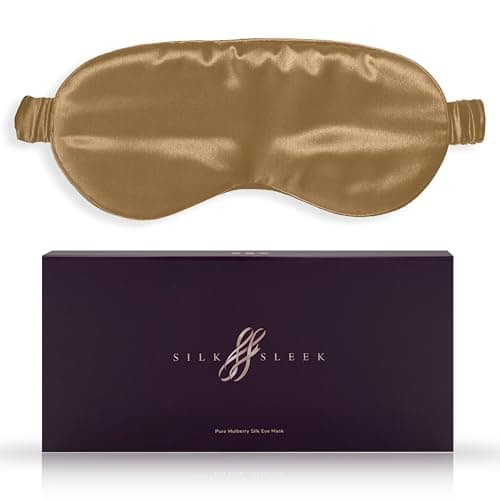 Image of SILKSLEEK Eye Mask for Sleeping, 22 Momme Pure Mulberry Silk Sleep Mask Filled with 100% Pure Silk, Travel Essentials, Super Soft & Comfortable Blackout Eye Mask in Gift Box… (Gold)