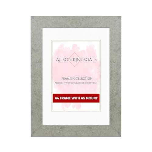 Image of Alison Kingsgate A4 Grey Marble Picture Frame with A5 Mount - Engineered Wood Photo Frame with Precision Cut Cardboard Mount - Ideal for Posters -Sizes & Colours Available