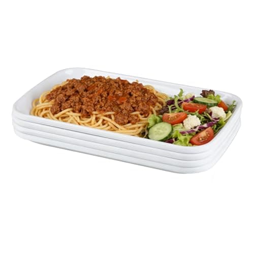 Image of Doafoce Serving Platter Set of 4 Rectangle Tray White Small Serving Plates Melamine Plastic Serving Dishes for Dessert, Sushi, Side Dishes, Party, 19 x 12 cm