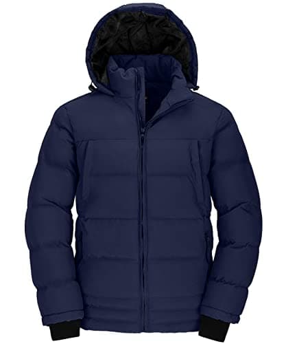 Image of Wantdo Men's Hooded Winter Warm Jacket Water Resistant Outdoor Jacket Quilted Cotton Padding Coat Windproof Outerwear Jackets Navy XL