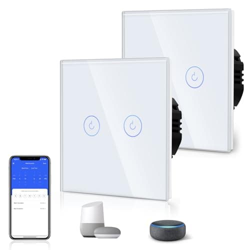Image of BSEED Smart Light Switch,Touch Switches for Lights,Glass Panel with Backlit,Works with Alexa & Google Assistant,Neutral Wire Required,2 Gang 2 Way(2 Pack),86mm White
