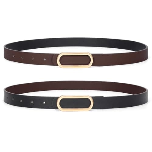 Image of JASGOOD Skinny Reversible Belts for Women Thin Leather Belt for Dresses Jeans Pants with Gold Silver Buckle,1Pack,Black/Coffee M