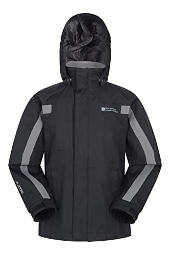 Image of Mountain Warehouse Samson Kids Waterproof Jacket - Taped Seams Rain Jacket, Adjustable Cuffs Boys Triclimate Coat, Mesh Lined Girls Raincoat - Spring Summer Black Kids Size 7-8 Years