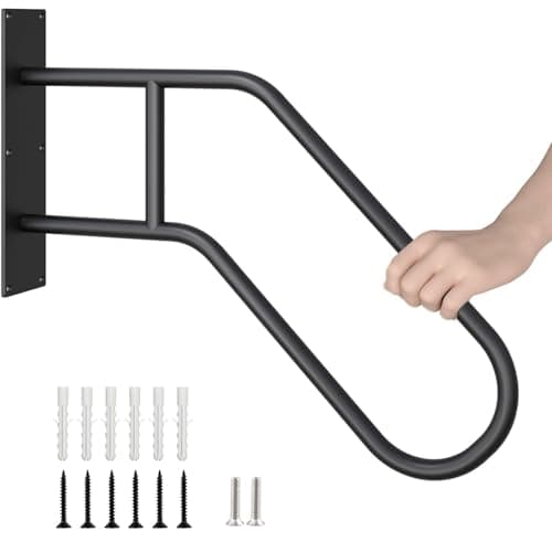 Image of Handrails for Outdoor Steps Wall Mount,Heavy Duty Non-Slip Railings for 1-3 Steps, U-Shape Safety Handle for Garage, Porch, Garden (Dia 1" Pipe, Black)