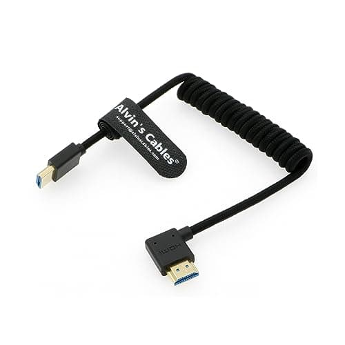 Image of Alvin's Cables Ultra HD 8K HDMI 2.1 Braided Coiled Cable HDMI for Atomos Ninja V, Portkeys BM5, for Feelworld Monitor, for Canon C300, Z CAM E2, for Sony FS5| FS7| A7S3 Cameras Straight to Left Angle