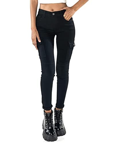 Image of Noir Triple XXX Women's Cargo Pants Skinny Trousers Stretch Joggings Skinny Jeans UK 6-14 (as8, Numeric, Numeric_8, Regular, Regular, Black)