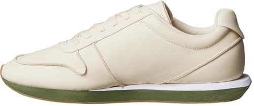 Image of Calvin Klein Men's Retro Runner LACE UP LTH Pinch YM0YM01455 Low Top, White (Light Cashew/Medieval Forest), 9
