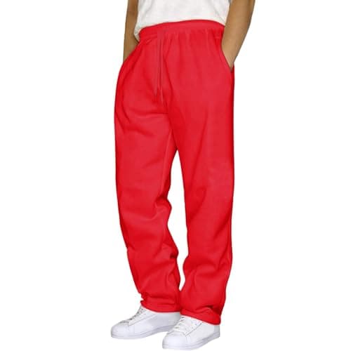 Image of Hundakvy Mens Sweatpants Joggers Elasticated High Waisted Straight Leg Cargo Trousers for Men Loose-fit Comfortable Men's Jogging Tracksuits Bottoms for Gym Workout Soft Lounge Pants (RD2, XL)