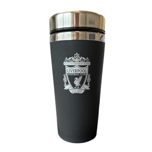 Image of Liverpool FC Official Travel Mug, Matt Black with Silver Full Club Crest, Stainless Steel, Insulated
