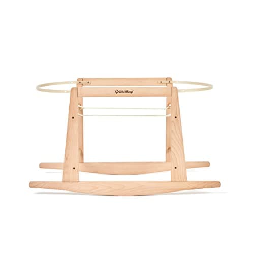 Image of The Little Green Sheep Moses Basket Stand Only - Natural Beechwood Rocking Bassinet Stand with Gentle Motion for Soothing Sleep, Self-Assembly, 85L x 40.8W x 48.5H CM