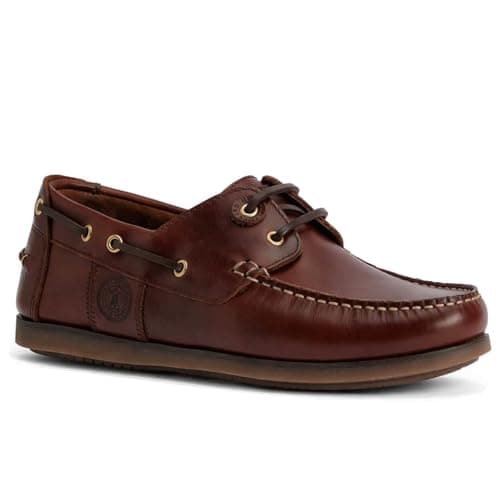Image of Barbour Mens Wake Boat Shoes Mahogany Leather & Nubuck Deck Shoes Classic Lace-Up Casual Summer Footwear (Mahogany, UK Footwear Size System, Adult, Men, Numeric, Medium, 10)