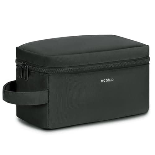 Image of ECOHUB Water-Resistant Travel Toiletry Bag, Recycled Wet and Dry Separation Wash Bag, Dopp Kit Shaving Bag, Wide-Open Zipper Pouch Travel Toiletries Bag for Men, Patent Pending, Slim-Grey