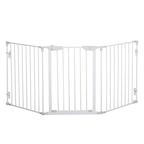 Image of PawHut Pet Safety Gate 3 Panels Playpen Metal Fence with Walk Through Door White