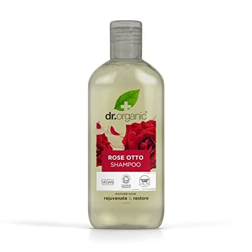 Image of Dr Organic Rose Otto Shampoo, Restoring, Mens, Womens, Natural, Vegan, Cruelty-Free, Paraben & SLS-Free, Recyclable & Recycled Ocean Bound Plastic, Certified Organic, 265ml, Packaging may vary