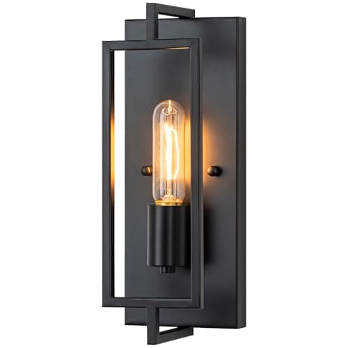 Image of FTL Wall Lights Industrial with E27 Socket, Matte Black Wall Lights Indoor, Wall Sconce Lights for Living Room, Metal Interior Wall Mounted Lamp, Modern Inside Lighting Fixture for Bedroom, Hallway