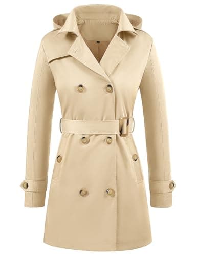 Image of Tuopuda Women's Waterproof Trench Coat Double-Breasted Classic Lapel Overcoat Belted Slim Fit Jackets Outerwear Coat with Detachable Hood(Khaki,XXL)