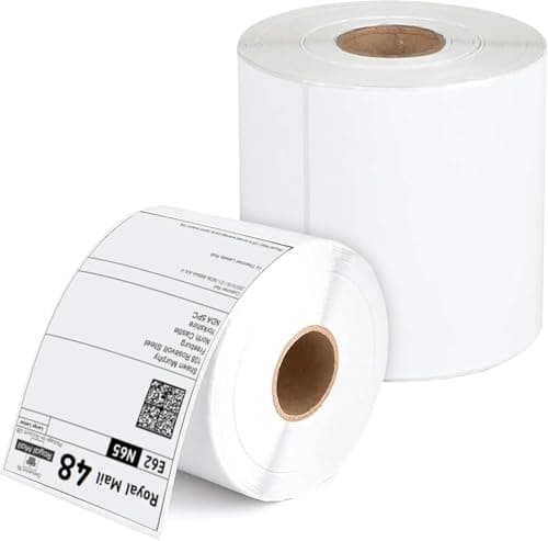 Image of iSOUL 4X6 Direct Thermal Printer Labels Roll 100mm x 150mm 500 White Permanent Adhesive Shipping Labels Rolls Compatible with Etsy, Shopify, Amazon, Royal Mail, FedEx 10 Rolls