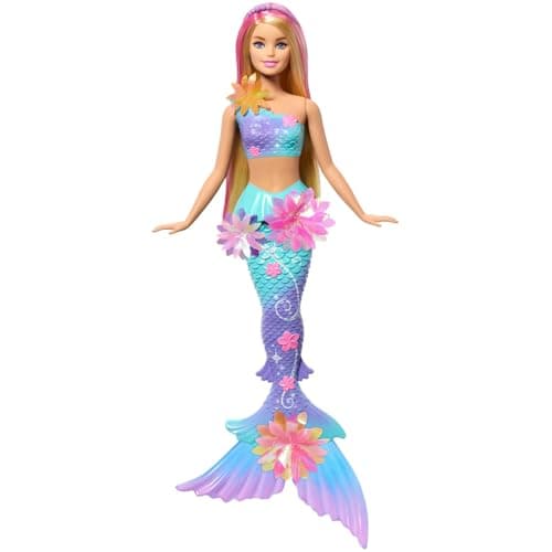 Image of Barbie Mermaid Toy Dolls with Surprise Magic Blooming Flowers Feature, Ombre Tails, Pearl Headband Accessory & Long Blonde Hair with Pink Highlights, JDM72