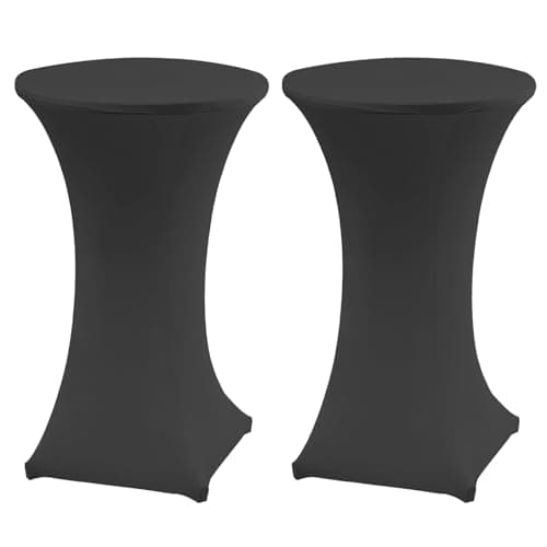 Image of 2 Packs Spandex Cocktail Table Cover Stretch High Top Bar Round Fitted Tablecloth, Black Washable Round Diameter 80x110 cm Table Protection, for Weddings Trade Show Banquet Birthday Outdoor Party