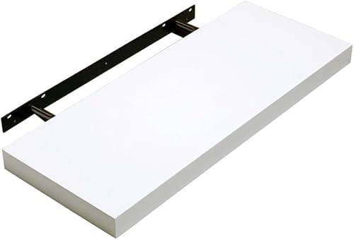 Image of Homme Concept – 110cm High Gloss Floating Shelves, White Wall Shelf with Invisible bracket, Display Shelves for Books, Photos, Ideal Home Decor Accessories for Bedroom, Living Room, Office, Kitchen.