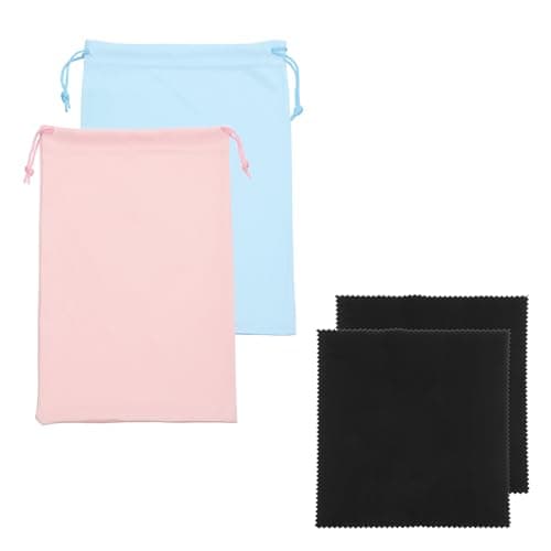 Image of YELARXI Ski Goggle Bag, Microfiber Bag with Cleaning Cloth Drawstring Pouch Soft Storage Sleeve Case Protection 2 Pcs & Light Blue/Pink-Fitting for (Snow Swimming Goggle/Sunglasses/Camera)
