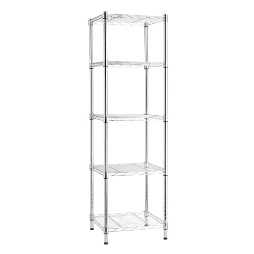Image of Amazon Basics 5-Shelf Tower, Adjustable Storage Shelving Unit, Chrome, 40.6 x 40.6 x 137.2 cm (D x W x H)