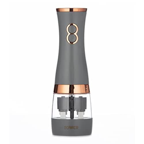 Image of Tower Electric Salt and Pepper Mills, Battery Operated with Adjustable Ceramic Grinders, Grey and Rose Gold, T847004GRY