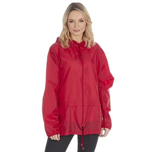 Image of Style It Up Unisex Mens Ladies Water Resistant Plain Raincoat Kagools Jacket Hooded Cagoule (Red, L)