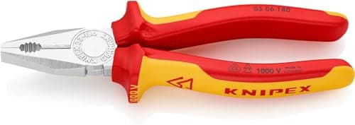 Image of KNIPEX Combination Pliers Self-Service Card Chrome-Plated Insulated with Multi-Component Grips, VDE-Tested 180 mm, 03 06 180 SB