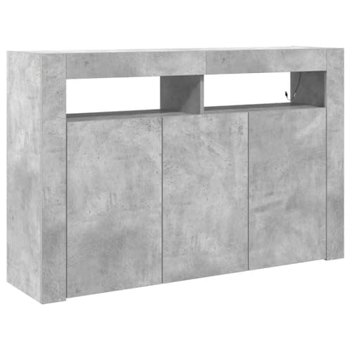 Image of vidaXL sideboard - concrete grey engineered wood - chic modern storage cabinet with led lighting 116x30x75 cm for living/dining room