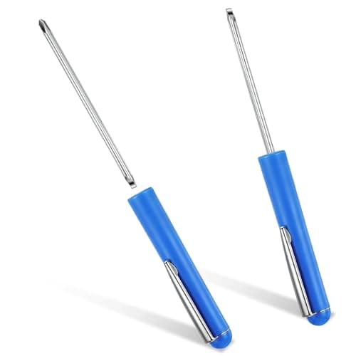 Image of 2 PCS Mini Pocket Screwdriver with Clip, 2 in 1 Magnetic Double-End Slotted and Phillips Screwdrivers Blue Two Use Set Portable Small Flathead Screwdriver Mini Cross Head Screwdrivers for Mechanical