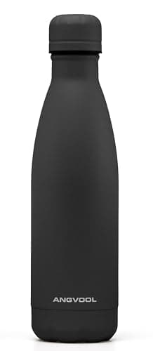 Image of ANGVOOL Insulated Water Bottle, Stainless Steel Metal Thermal Flask for Hot and Cold Drinks, Leak Proof BPA Free Drinking Bottles for Kids or Adults (Black, 500ml)