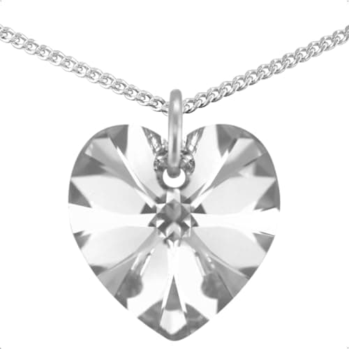 Image of Sterling Silver April Birthstone Necklace Diamond Pendant Chain With Sparkly Heart Crystal Jewellery for Women Gift for Girlfriend, Mum, Wife Birthday, Anniversary & Valentine’s 18 inch